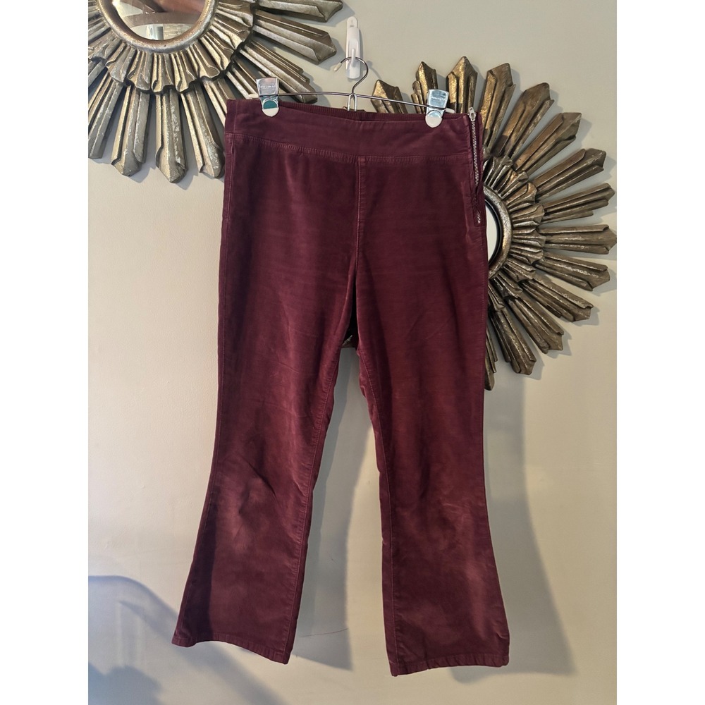 Free People Women Medium Burgundy Corduroy Side Zip Cropped Flare Pants